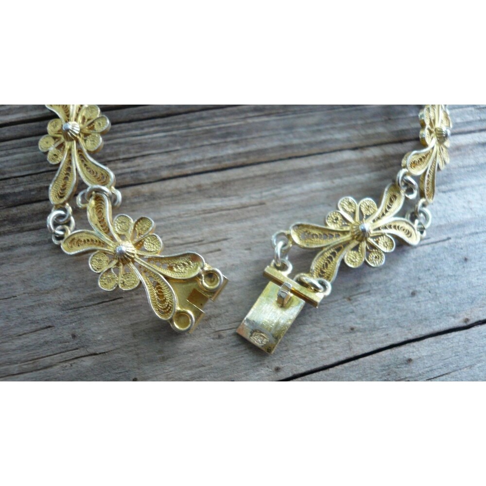 Antique 800 Silver Gold Vermeil Gilt Filigree Cannetille Wire Work Bracelet - Picture 7 of 8